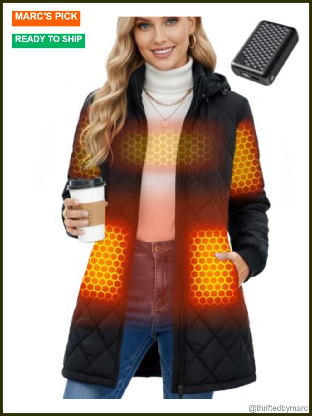Graphene Heated Jacket Women 12V 18400mAh Battery 6-Zone Warm Winter